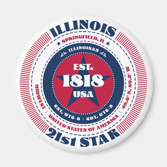 Illinois Circle Typography Souvenir Magnet (Front)