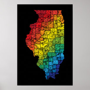 illinois colour counties poster