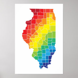 illinois colour counties poster