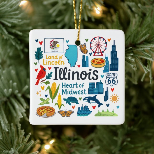 Illinois Custom Family Trip Christmas Ceramic Ornament (Tree)