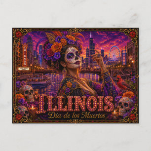 Illinois Día de los Muertos Retro Postcard