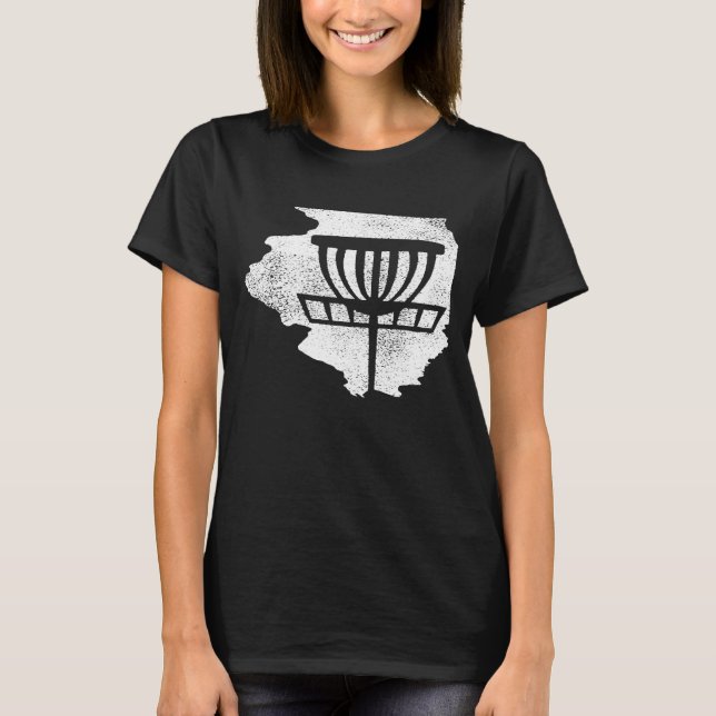 Illinois Disk Golf State With Basket Distressed Gr T-Shirt (Front)