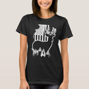 Illinois Elk Hunting State Map US Flag Patriotic H T-Shirt