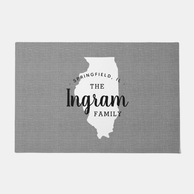 Illinois Family Monogram State Doormat (Front)