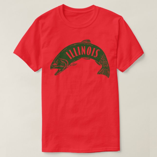 Illinois Fish Wordmark Green T-Shirt (Design Front)