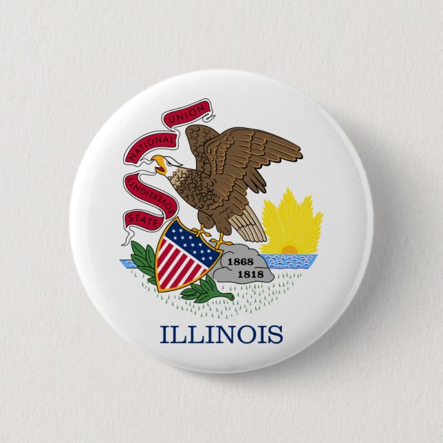 Illinois flag 6 cm round badge (Front)