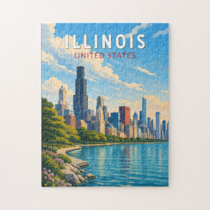 Illinois Illustration Travel Art Vintage Jigsaw Puzzle