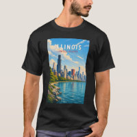 Illinois Illustration Travel Art Vintage