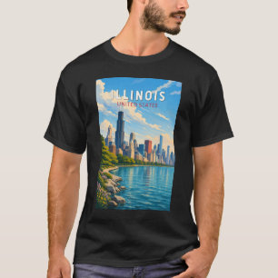 Illinois Illustration Travel Art Vintage T-Shirt