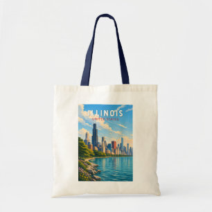 Illinois Illustration Travel Art Vintage Tote Bag