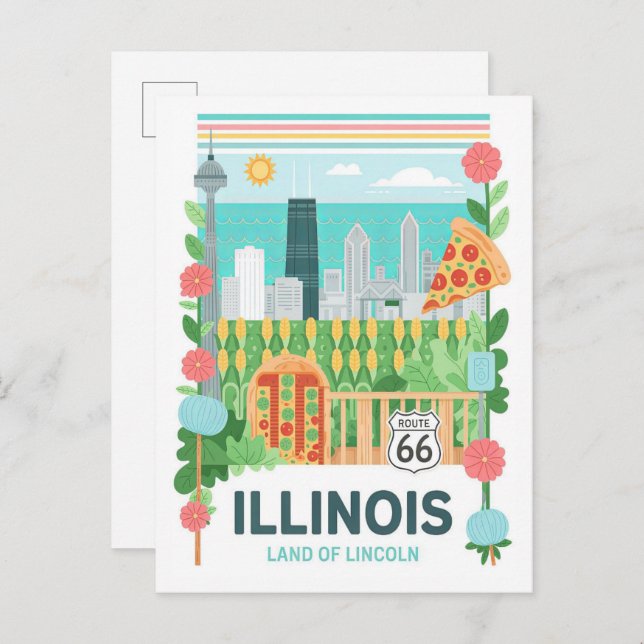 Illinois Land of Lincoln USA Summer Travel Postcard (Front/Back)