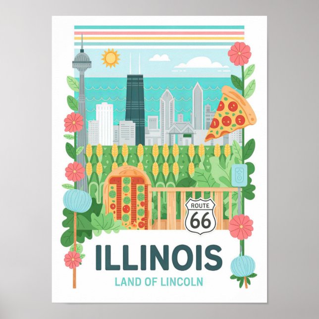 Illinois Land of Lincoln USA Summer Travel Poster (Front)