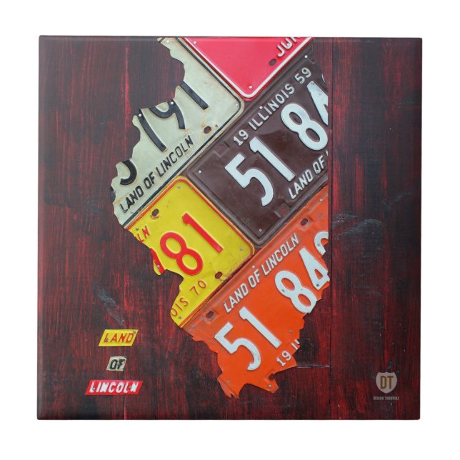Illinois License Plate Map Ceramic Tile (Front)