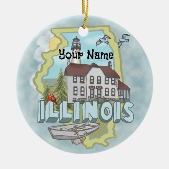 Illinois Lighthouse custom name Ceramic Ornament (Front)
