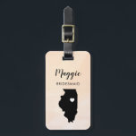 Illinois Map Luggage Tag, Wedding Party Welcome Luggage Tag<br><div class="desc">These state luggage tags make the perfect wedding party gift tags or welcome bag tags. Tie it to your bridesmaid gifts instead of a typical paper gift tag, and they can use it for months and years to come. Tags have a peach apricot watercolor background. To place the heart at...</div>