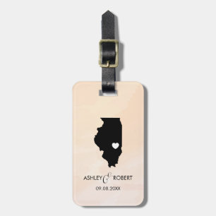 Illinois Map Wedding Luggage Tag, Couple's Name Luggage Tag