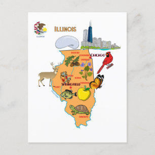 Illinois Map with Tourist Destinations Postcard