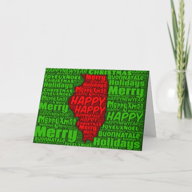Illinois Map Word Art Christmas Card Holiday Card (Front)