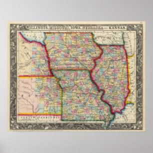 Illinois, Missouri, Iowa, Nebraska And Kansas Poster