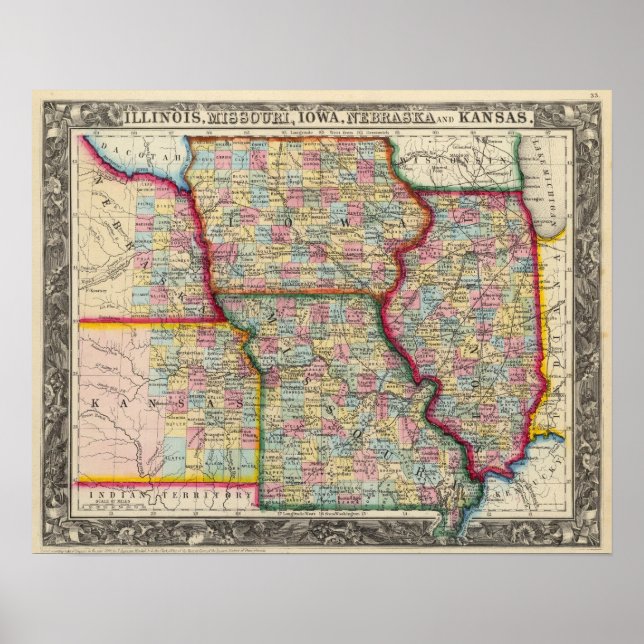Illinois, Missouri, Iowa, Nebraska And Kansas Poster (Front)