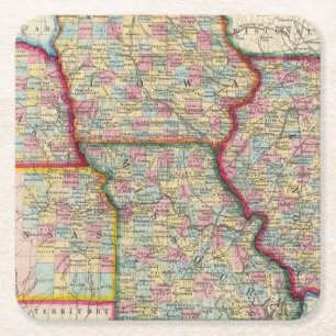 Illinois, Missouri, Iowa, Nebraska And Kansas Square Paper Coaster