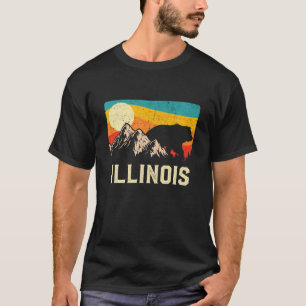 Illinois Nature Wild Bear Retro Sunset Hiking T-Shirt
