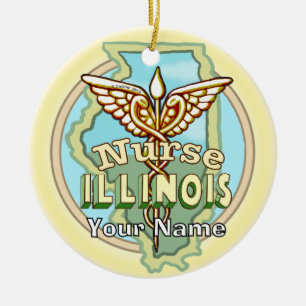 Illinois Nurse Caduceus  Ceramic Ornament