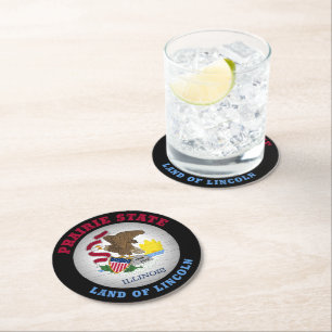 ILLINOIS PRAIRIE STATE FLAG ROUND PAPER COASTER
