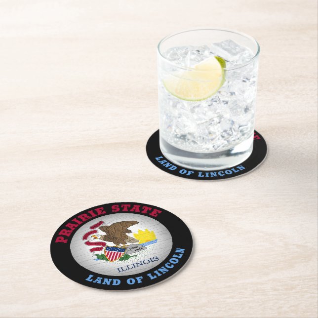 ILLINOIS PRAIRIE STATE FLAG ROUND PAPER COASTER (Insitu)