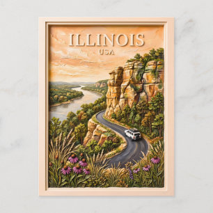 Illinois Road Trip Vintage River Bluffs Landscape Postcard
