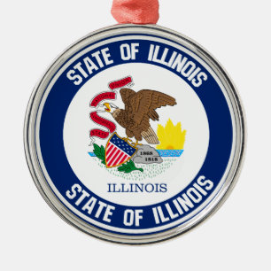 Illinois Round Emblem Metal Ornament