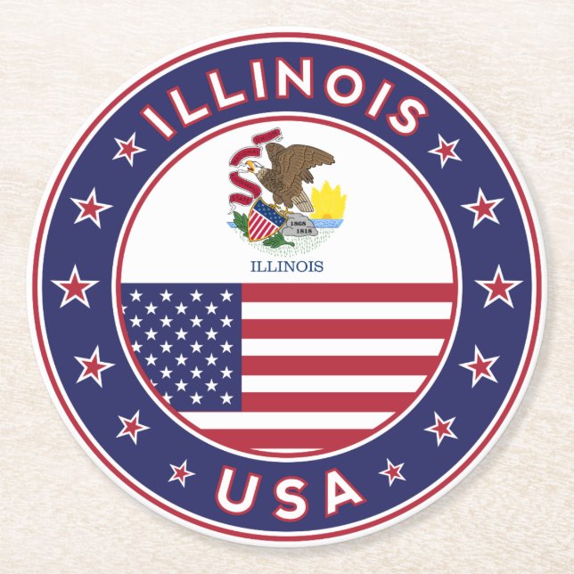 Illinois Round Paper Coaster (Front)