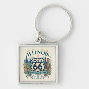 Illinois Route 66 City Bloom Americana Charm Key Ring