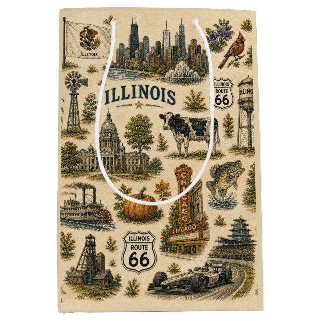 Illinois Route 66 Gift Skyline Medium Gift Bag (Front)