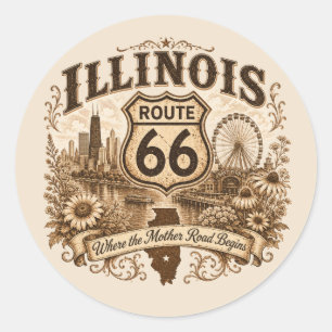 Illinois Route 66 Mother Road Decal Classic Round Sticker