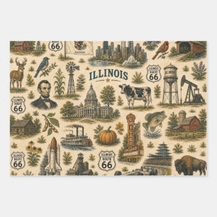 Illinois Route 66 Skyline Gift Wrapping Paper Sheet