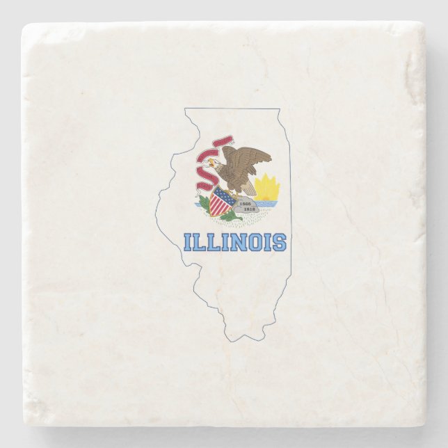 Illinois Silhouette Map Shaped State Flag Stone Coaster (Front)