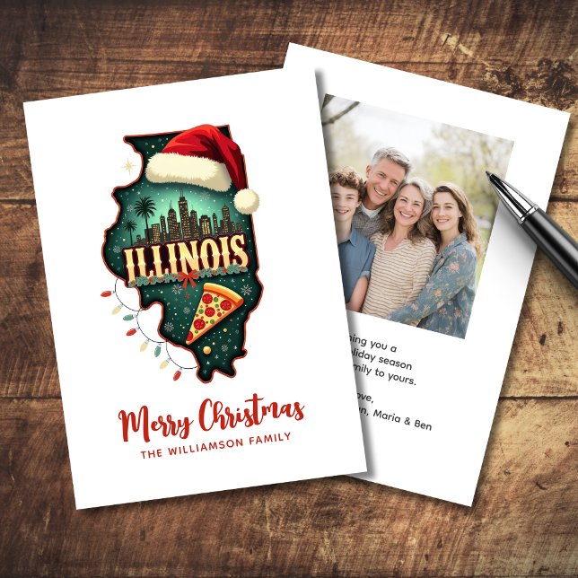 Illinois State Family Photo Christmas Holiday Card (Add photo and text to personalize.  Matching items available.)