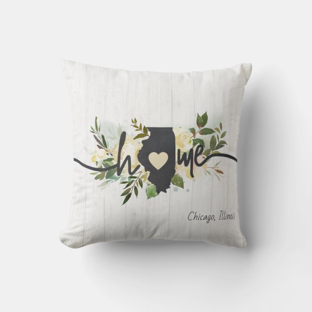 Illinois State Personalised Your Home City Rustic Cushion (Front)