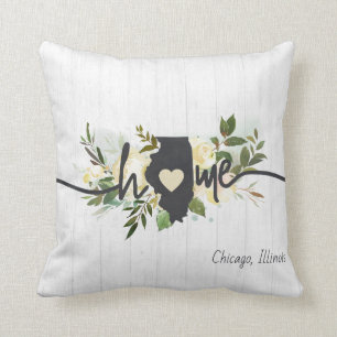 Illinois State Personalised Your Home City Rustic Cushion
