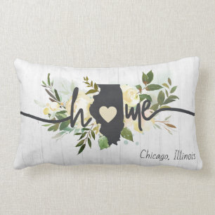 Illinois State Personalised Your Home City Rustic Lumbar Cushion
