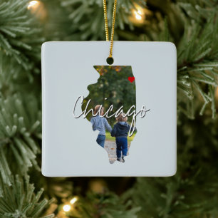 Illinois State Photo insert and town name Ceramic Ornament