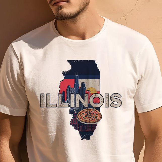 Illinois State Pride Chicago Skyline Illustration T-Shirt (Creator Uploaded)