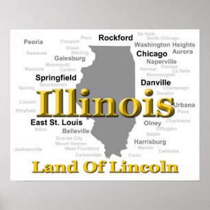 Illinois State Pride Map Silhouette Poster