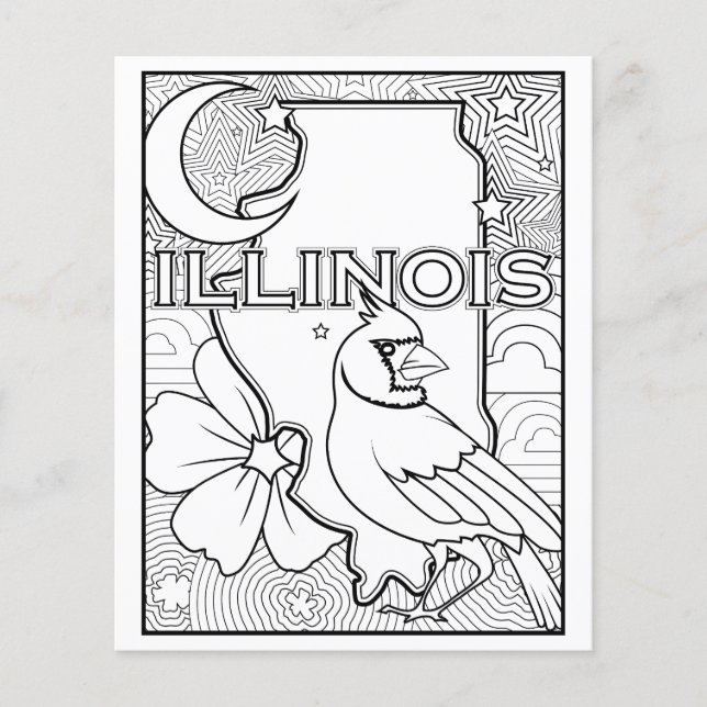 illinois state shape bird flower colouring page (Front)