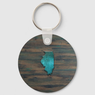 Illinois State Shape Teal Key Ring