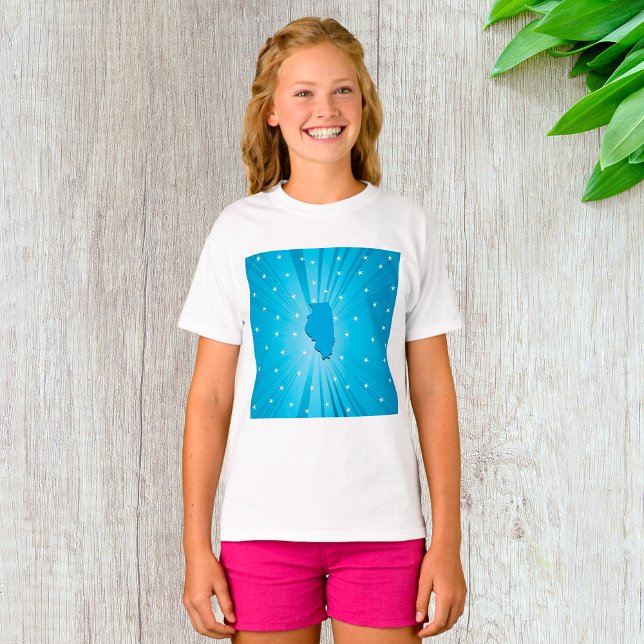 Illinois State Silhouette Blue Starburst T-Shirt (Creator Uploaded)