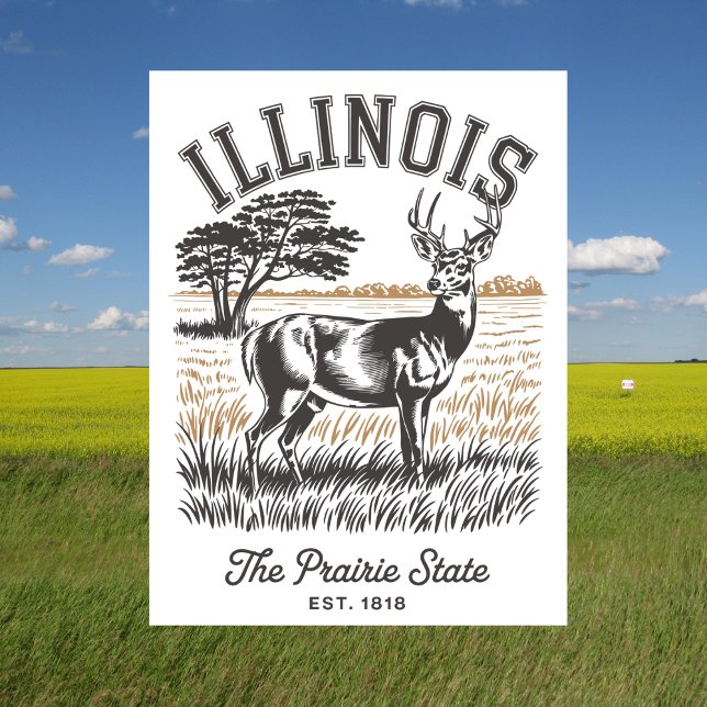 Illinois The Prairie State Est. 1818 Deer Travel Postcard (Illinois The Prairie State Est. 1818 Deer Travel Postcard
)