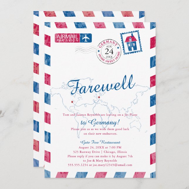 Illinois to Germany Airmail Moving Invitation (Front/Back)