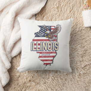 Illinois United States Eagle Retro Map Vintage USA Cushion